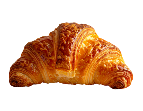 Croissants dorés et croustillants servis sur une assiette blanche, isolés sur fond transparent (2)