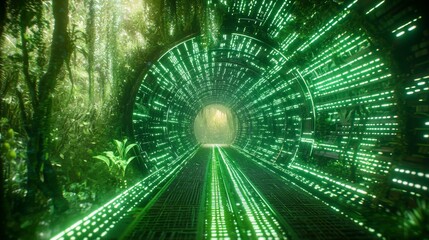 Abstract futuristic tunnel showcasing the evolution of green technology. 