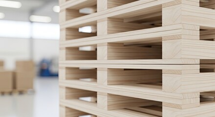 A stack of wooden pallets in a warehouse.