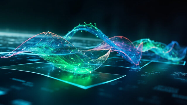 Digital Waveforms: a stunning visual representation of interconnected data, illustrating the complexities of modern technological advancement and interconnected network. - Powered by Adobe