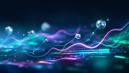 Digital Financial Data: An abstract representation of financial data visualization, featuring glowing lines and spherical nodes, evoking the dynamic flow of data, trends, and market analytics. 