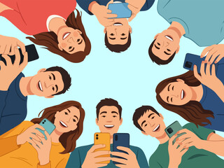 people using mobile phones multicultural young people technology concept
