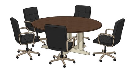 Fototapeta premium Modern Oval Conference Table with Six Swivel Chairs in a Professional Office Setting.