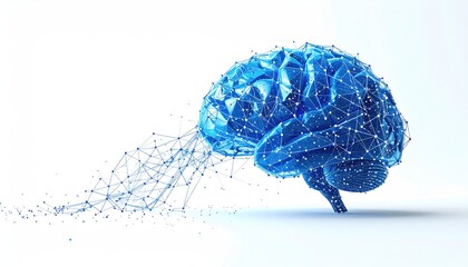 Blue Brain connected, exploding on white. For Science, Artificial Intelligence