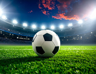 soccer ball in football field with highlight copy space