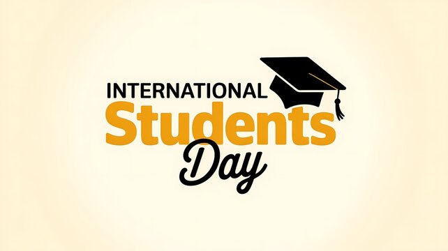 Celebrating international students day with a graduation cap and festive typography on a light background - Powered by Adobe