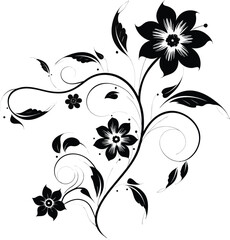 Elegant black and white floral pattern with intricate vintage leaf and flower silhouettes, perfect for abstract vector design elements or background decoration