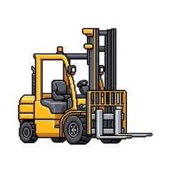 白い背景の黄色いフォークリフトのピクセルアート