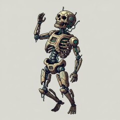 背景が灰色のサイバーネスケルトンピクセルアート