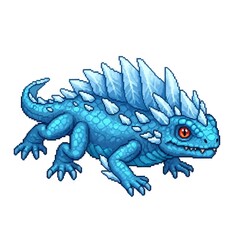 氷の結晶を持つ青いトカゲのピクセルアートイラスト