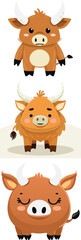 Obraz premium A cute, cartoon red boar with oversized white horns, a sleepy expression, and a chunky body,.
