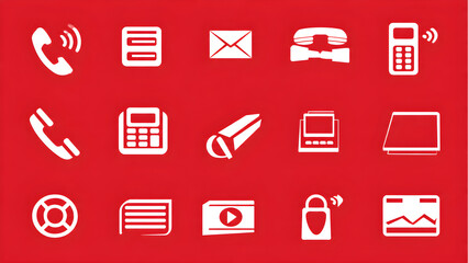 Contact and communications icons. A series of red and white icons for communications and contacting.	