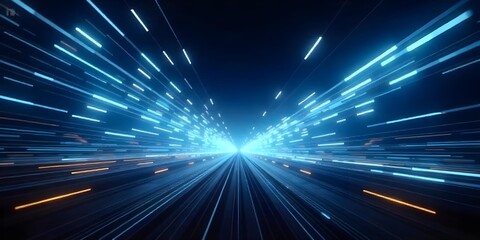 Abstract blue light trails converging towards a central point, creating a sense of speed and motion, light blue