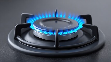 Blue Flame from Gas Burner on Modern Stove in Kitchen Environment