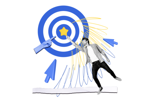 Composite photo collage of serious businessman jump star target development best office leader career isolated on painting background - Powered by Adobe