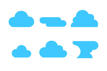 Fototapeta premium Diverse collection of blue cloud shapes representing different weather conditions and sky elements for digital design