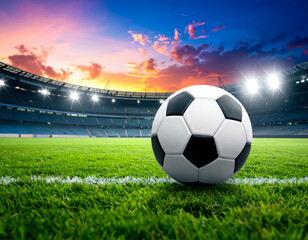 soccer ball in football field with highlight copy space