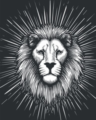 Obraz premium Stylized illustration of a lion's head with radiant lines symbolizing strength and majesty..