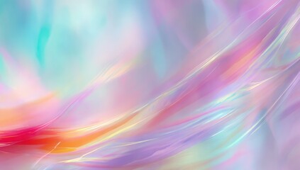 Obraz premium A vibrant, pastel-hued abstract design features flowing, iridescent lines that create a soft, ethereal atmosphere.