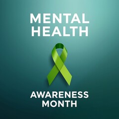 Mental health awareness month with a prominent green ribbon symbolizing support and hope against mental health challenges