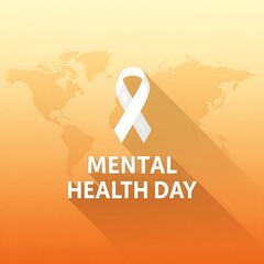 World mental health day awareness ribbon on a warm gradient background with a subtle world map overlay symbolizing global support and understanding for mental well being