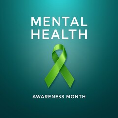 Green mental health awareness ribbon symbolizing support and hope for mental well being during awareness month