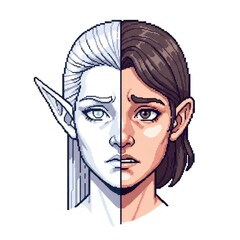 半分白黒の女性ポートレートのピクセルアートデザイン