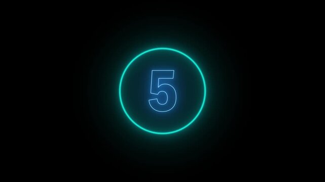 Glowing Number Countdown Timer Animation in Black Background 