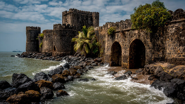 Photograph of the grand walls and towers at Alibag Fort in Mumbai