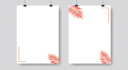 Minimalistic poster design with tropical leaves accents