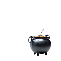 Black Cauldron Filled with Colorful Candies on Transparent Background