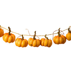 Festive Garland of Miniature Orange Pumpkins on Transparent Background