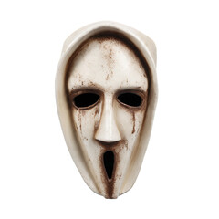 Distressed Ceramic Halloween Ghost Mask with Hood on Transparent Background