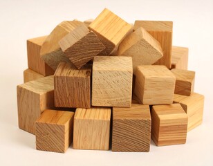 Wooden building blocks in a pile