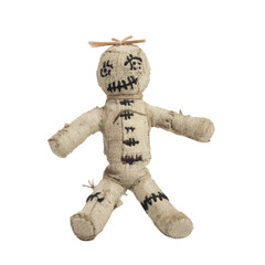 Ragdoll Voodoo Doll with Button Eyes and Stitched Mouth on Transparent Background