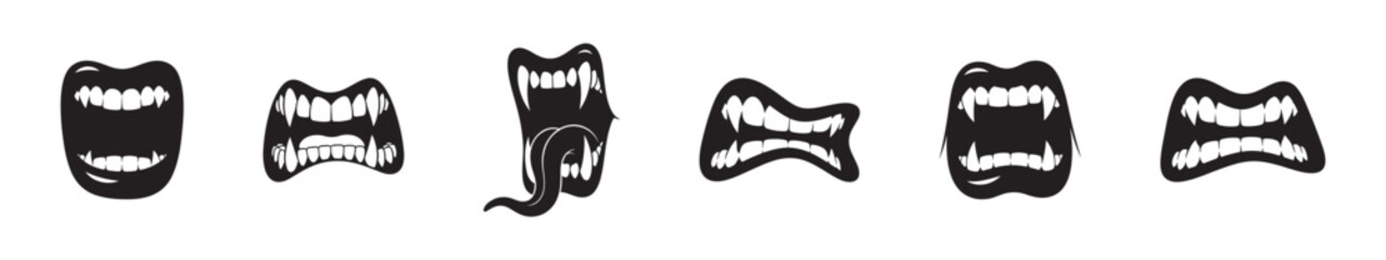Scary smile masks set. Vampire mouth masks. Halloween masks collection.