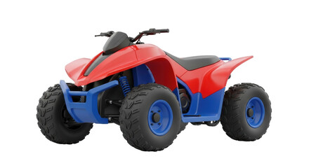 Naklejka premium Isolated all-terrain vehicle for off-road riding, four-wheeled red and blue ATV
