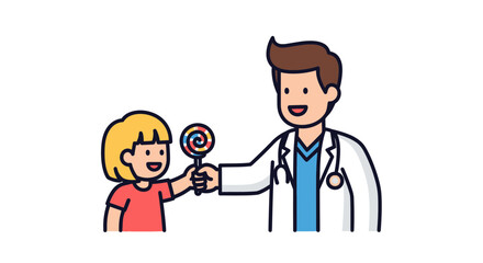 Doctor giving lollipop to happy child in playful setting  