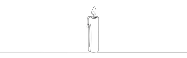 Candle continuous one line drawing. Burning candle symbol. Vector illustration.