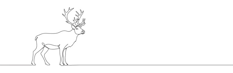 Deer line art. Reindeer continuous one line drawing.