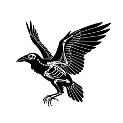 Obraz premium Black Raven Skeleton in Flight with Silhouette, and Halloween Gothic Design.