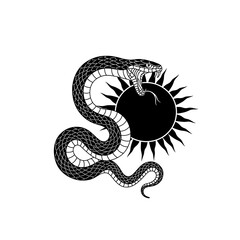 Obraz premium Black Snake Coiling Around Sun Silhouette Symbol of Strength Transformation.