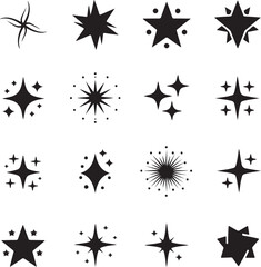 Star and Sparkle Icons Set Black Twinkle Burst and Shine Vector Graphics