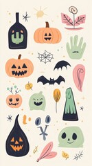 Playful Halloween Doodles with Pumpkins, Bats, and Ghostly Elements