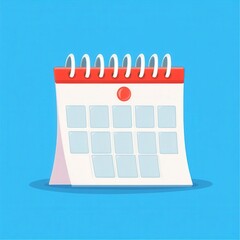 Flat Illustration of a Desk Calendar with Red Details on Blue Background