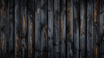 Naklejka premium Dark Charred Wood Planks with Visible Grain and Orange Accents black burnt
