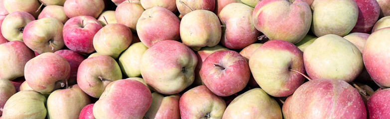 Lots of fresh apples of various varieties at the seasonal fair