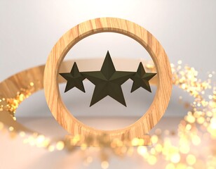 Wooden circle frame with dark stars, bokeh