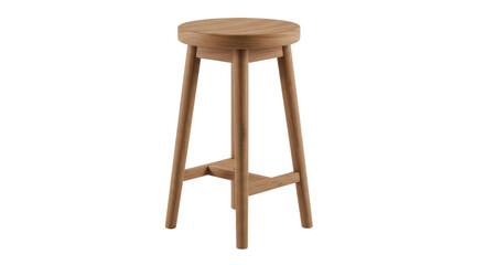 Isolated wooden barstool standing in studio, modern furniture object made of light oak wood