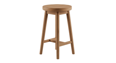 Isolated wooden barstool standing in studio, modern furniture object made of light oak wood